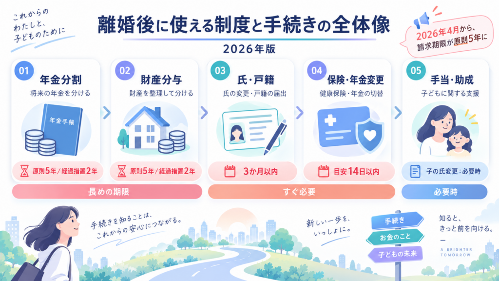 離婚後の主な手続きと期限一覧を整理した図解