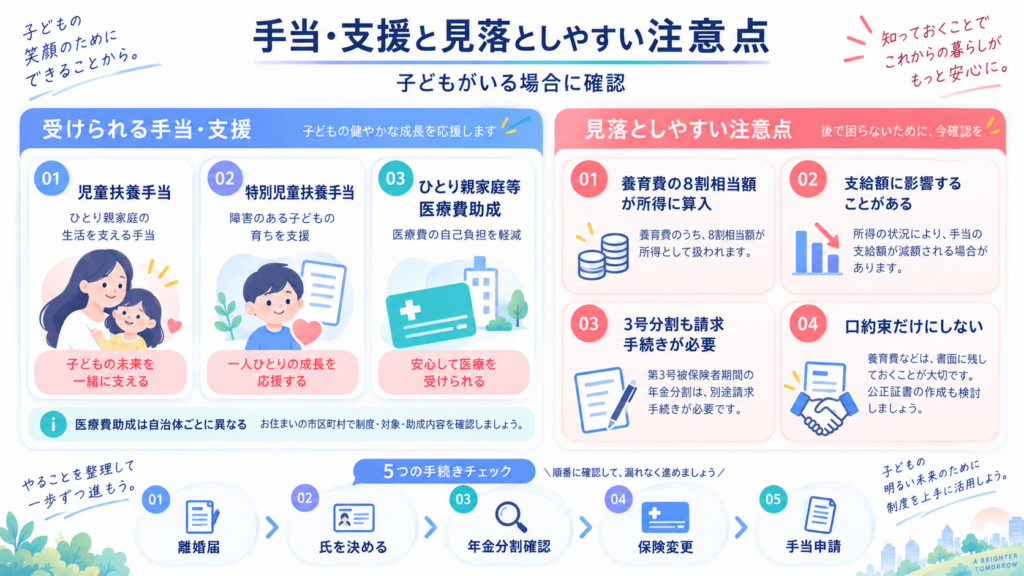 離婚したら使える制度・お金まとめの離婚後の手続きの流れを整理した図解