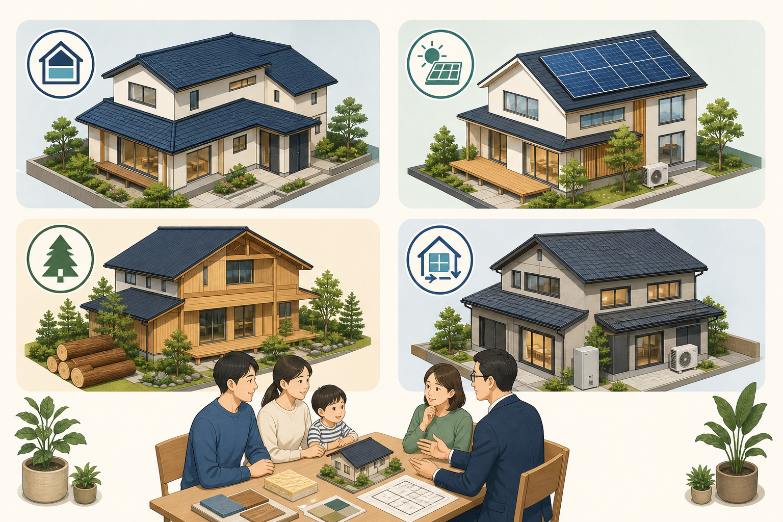 標準住宅、ZERO、FORET、リノベーションの住宅区分比較イメージ